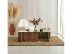 Mesa de estar Dfontola, Mesa baixa para café, Porta-revistas para sofá, Prateleira para sala de estar, 105x65h40 cm, Noz