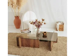 Mesa de estar Dfontola, Mesa baixa para café, Porta-revistas para sofá, Prateleira para sala de estar, 105x65h40 cm, Noz