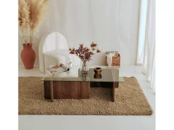 Mesa de estar Dfontola, Mesa baixa para café, Porta-revistas para sofá, Prateleira para sala de estar, 105x65h40 cm, Noz