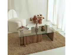 Mesa de estar Dfontola, Mesa baixa para café, Porta-revistas para sofá, Prateleira para sala de estar, 105x65h40 cm, Noz