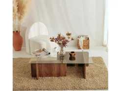 Mesa de estar Dfontola, Mesa baixa para café, Porta-revistas para sofá, Prateleira para sala de estar, 105x65h40 cm, Noz