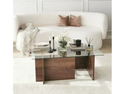 Mesa de estar Dfontola, Mesa baixa para café, Porta-revistas para sofá, Prateleira para sala de estar, 105x65h40 cm, Noz
