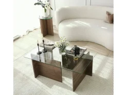 Mesa de estar Dfontola, Mesa baixa para café, Porta-revistas para sofá, Prateleira para sala de estar, 105x65h40 cm, Noz