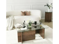 Mesa de estar Dfontola, Mesa baixa para café, Porta-revistas para sofá, Prateleira para sala de estar, 105x65h40 cm, Noz