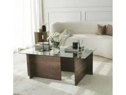 Mesa de estar Dfontola, Mesa baixa para café, Porta-revistas para sofá, Prateleira para sala de estar, 105x65h40 cm, Noz