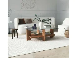 Mesa de estar Dfranzon, Mesa baixa para café, Porta-revistas para sofá, Prateleira para sala de estar, 105x60h40 cm, Nogueira