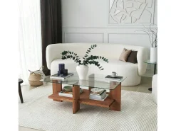 Mesa de estar Dfranzon, Mesa baixa para café, Porta-revistas para sofá, Prateleira para sala de estar, 105x60h40 cm, Nogueira