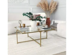 Mesa de estar Dhjulman, Mesa baixa para café, Suporte para sofá, Prateleira para sala de estar, 85x85h35 cm, Ouro