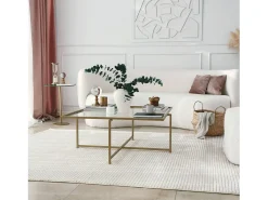 Mesa de estar Dhjulman, Mesa baixa para café, Suporte para sofá, Prateleira para sala de estar, 85x85h35 cm, Ouro