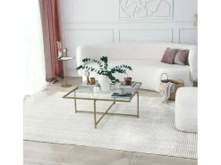 Mesa de estar Dhjulman, Mesa baixa para café, Suporte para sofá, Prateleira para sala de estar, 85x85h35 cm, Ouro