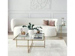 Mesa de estar Dhjulman, Mesa baixa para café, Suporte para sofá, Prateleira para sala de estar, 85x85h35 cm, Ouro