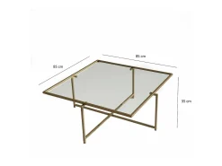 Mesa de estar Dhjulman, Mesa baixa para café, Suporte para sofá, Prateleira para sala de estar, 85x85h35 cm, Ouro