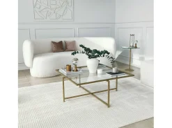 Mesa de estar Dhjulman, Mesa baixa para café, Suporte para sofá, Prateleira para sala de estar, 85x85h35 cm, Ouro