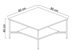 Mesa de estar Dichiar, Mesa de café, Porta-revistas para sofá, Prateleira para sala, 80x80h40 cm, Antracite e Preto