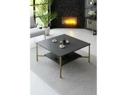 Mesa de estar Dichiar, Mesa de café, Porta-revistas para sofá, Prateleira para sala, 80x80h40 cm, Antracite e Preto