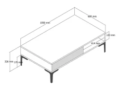 Mesa de estar Djagiell, Mesa de café, Suporte de revistas para sofá, Prateleira para sala de estar, 105x60h33 cm, Noz e Branco