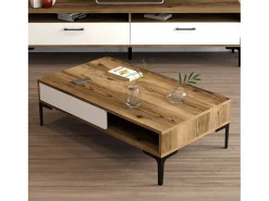 Mesa de estar Djagiell, Mesa de café, Suporte de revistas para sofá, Prateleira para sala de estar, 105x60h33 cm, Noz e Branco