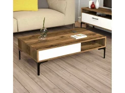 Mesa de estar Djagiell, Mesa de café, Suporte de revistas para sofá, Prateleira para sala de estar, 105x60h33 cm, Noz e Branco