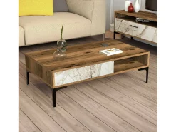 Mesa de estar Djagiell, Mesa de café, Suporte de revistas para sofá, Prateleira para sala de estar, 105x60h33 cm, Noz e Branco