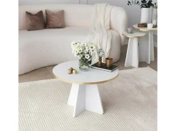 Mesa de estar Dkluiver, Mesa de café, Suporte de mesa de sofá, Prateleira de sala de estar, 60x60h40 cm, Dourado e Branco