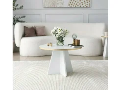 Mesa de estar Dkluiver, Mesa de café, Suporte de mesa de sofá, Prateleira de sala de estar, 60x60h40 cm, Dourado e Branco