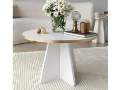 Mesa de estar Dkluiver, Mesa de café, Suporte de mesa de sofá, Prateleira de sala de estar, 60x60h40 cm, Dourado e Branco