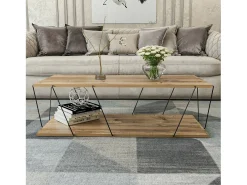 Mesa de estar Dmarches, Mesa baixa de café, Suporte de revistas para sofá, Prateleira de sala de estar, 120x50h30 cm, Carvalho e Preto