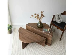 Mesa de estar Dmelgrat, Mesa de café, Suporte de mesa para sofá, Prateleira de sala, 90x90h40 cm, Noz