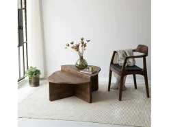 Mesa de estar Dmelgrat, Mesa de café, Suporte de mesa para sofá, Prateleira de sala, 90x90h40 cm, Noz