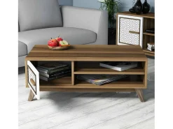 Mesa de estar Dmorgant, Mesa de café, Porta-revista para sofá, Prateleira para sala, 105x60h38 cm, Nogueira e Branco