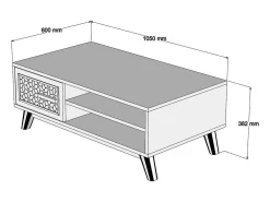 Mesa de estar Dmorgant, Mesa de café, Porta-revista para sofá, Prateleira para sala, 105x60h38 cm, Nogueira e Branco