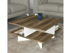 Mesa de estar Dpalmier, Mesa baixa para café, Porta-revistas para sofá, Prateleira para sala de estar, 60x60h31 cm, Noz e Branco