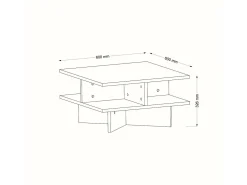 Mesa de estar Dpalmier, Mesa baixa para café, Porta-revistas para sofá, Prateleira para sala de estar, 60x60h31 cm, Noz e Branco