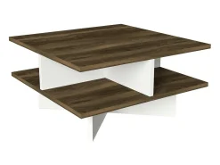 Mesa de estar Dpalmier, Mesa baixa para café, Porta-revistas para sofá, Prateleira para sala de estar, 60x60h31 cm, Noz e Branco