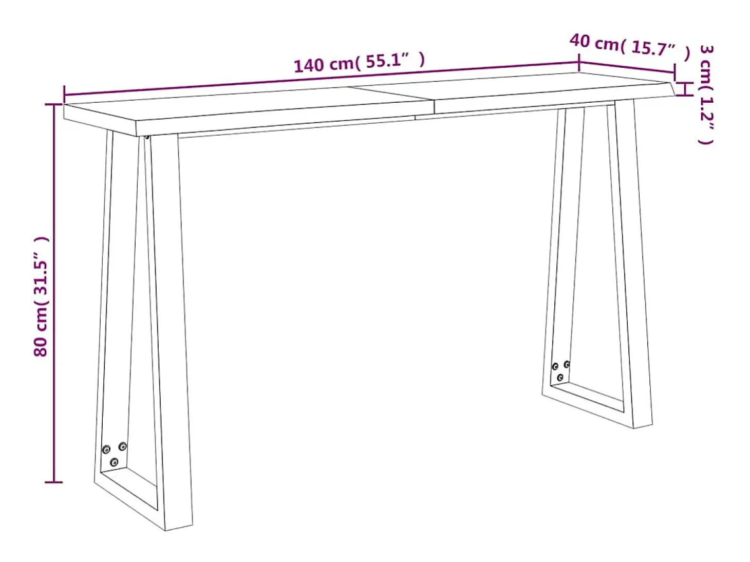 Mesa de jantar c/ bordas vivas 140x40x80 cm acácia maciça