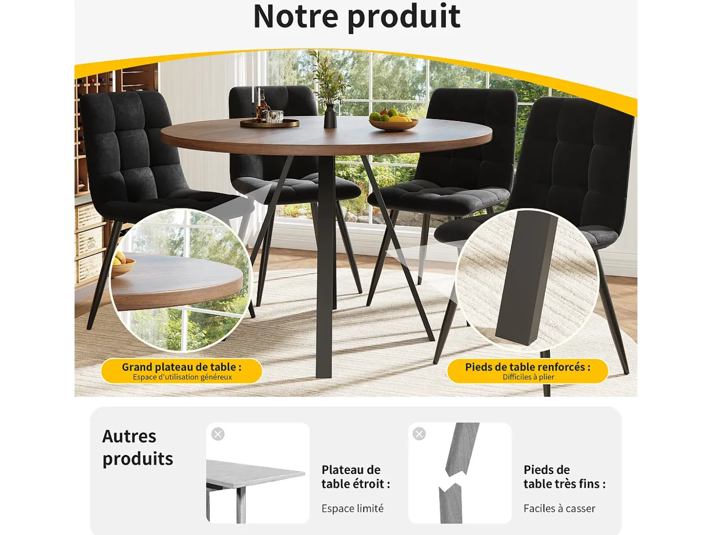 Mesa de jantar redonda 80 × 80 × 75 cm, mesa de cozinha, mesa de centro para 4 pessoas, madeira