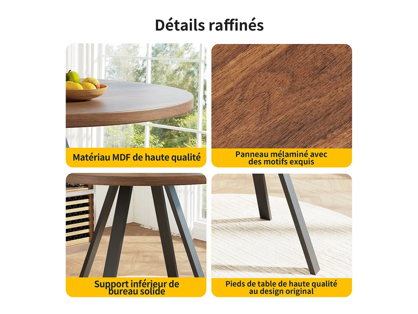 Mesa de jantar redonda 80 × 80 × 75 cm, mesa de cozinha, mesa de centro para 4 pessoas, madeira