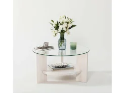 Mesa de sala de estar Dcaporal, Mesa de café, Porta-revistas para sofá, Prateleira para sala de estar, 75x75h40 cm, Branco