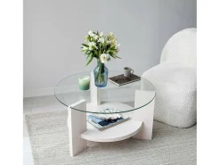 Mesa de sala de estar Dcaporal, Mesa de café, Porta-revistas para sofá, Prateleira para sala de estar, 75x75h40 cm, Branco