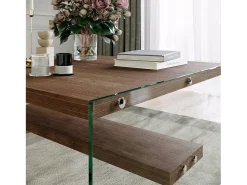 Mesa de sala de estar Dembél, Mesa baixa para café, Porta-revistas para sofá, Prateleira para sala de estar, 75x75h40 cm, Nogueira