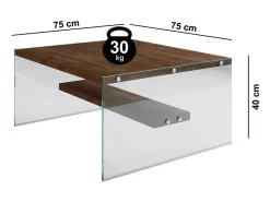 Mesa de sala de estar Dembél, Mesa baixa para café, Porta-revistas para sofá, Prateleira para sala de estar, 75x75h40 cm, Nogueira