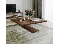 Mesa de sala de estar Dembél, Mesa baixa para café, Porta-revistas para sofá, Prateleira para sala de estar, 75x75h40 cm, Nogueira