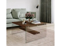 Mesa de sala de estar Dembél, Mesa baixa para café, Porta-revistas para sofá, Prateleira para sala de estar, 75x75h40 cm, Nogueira