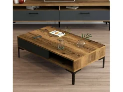 Mesa de sala de estar DjAgiell, Mesa baixa para café, Porta-revistas para sofá, Prateleira para sala de estar, 105x60h33 cm, Nogueira e Antracite