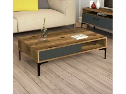 Mesa de sala de estar DjAgiell, Mesa baixa para café, Porta-revistas para sofá, Prateleira para sala de estar, 105x60h33 cm, Nogueira e Antracite