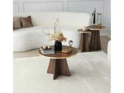 Mesa de sala de estar Dkluiver, Mesa de café, Porta-revista para sofá, Prateleira para sala de estar, 60x60h40 cm, Ouro e Noz