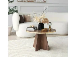 Mesa de sala de estar Dkluiver, Mesa de café, Porta-revista para sofá, Prateleira para sala de estar, 60x60h40 cm, Ouro e Noz