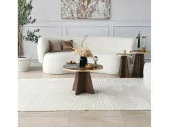 Mesa de sala de estar Dkluiver, Mesa de café, Porta-revista para sofá, Prateleira para sala de estar, 60x60h40 cm, Ouro e Noz
