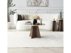 Mesa de sala de estar Dkluiver, Mesa de café, Porta-revista para sofá, Prateleira para sala de estar, 60x60h40 cm, Ouro e Noz