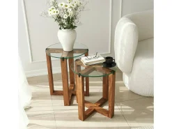 Mesa de sala de estar Dlangell, Mesa de café, Suporte de revistas para sofá, Prateleira de sala de estar, 40x40h50 cm, Noz